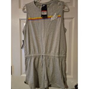 Nike Womens Gray Sleeveless Jersey Knit Romper Jumpsuit Drawstring Waist L